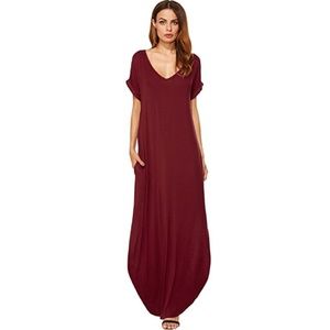 Cozy v neck wine maxi dress FLATTERING